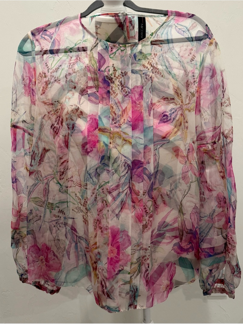 Marc Cain Sheer Floral Blouse in Pink Multi